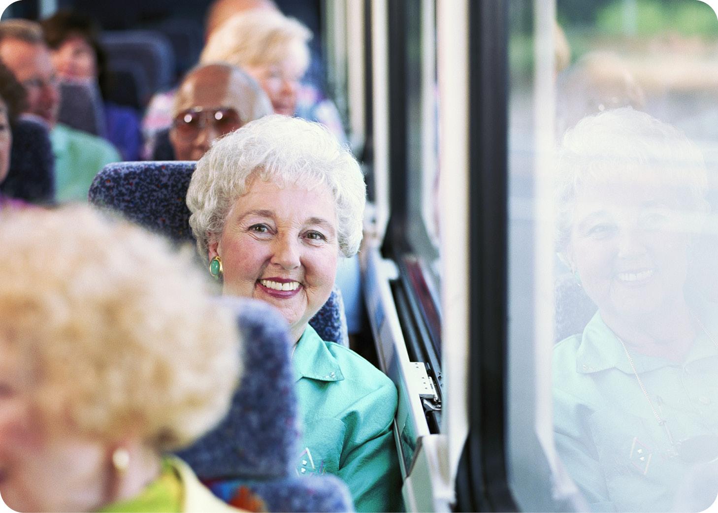 Senior woman on a bus trip