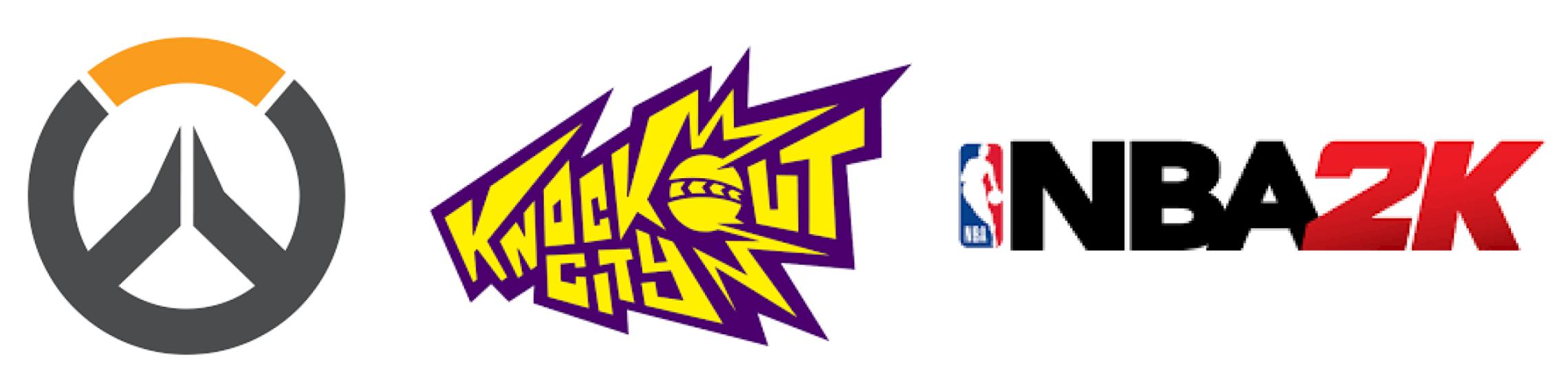 Video game logos - Overwatch, Knockout City, and NBA 2K