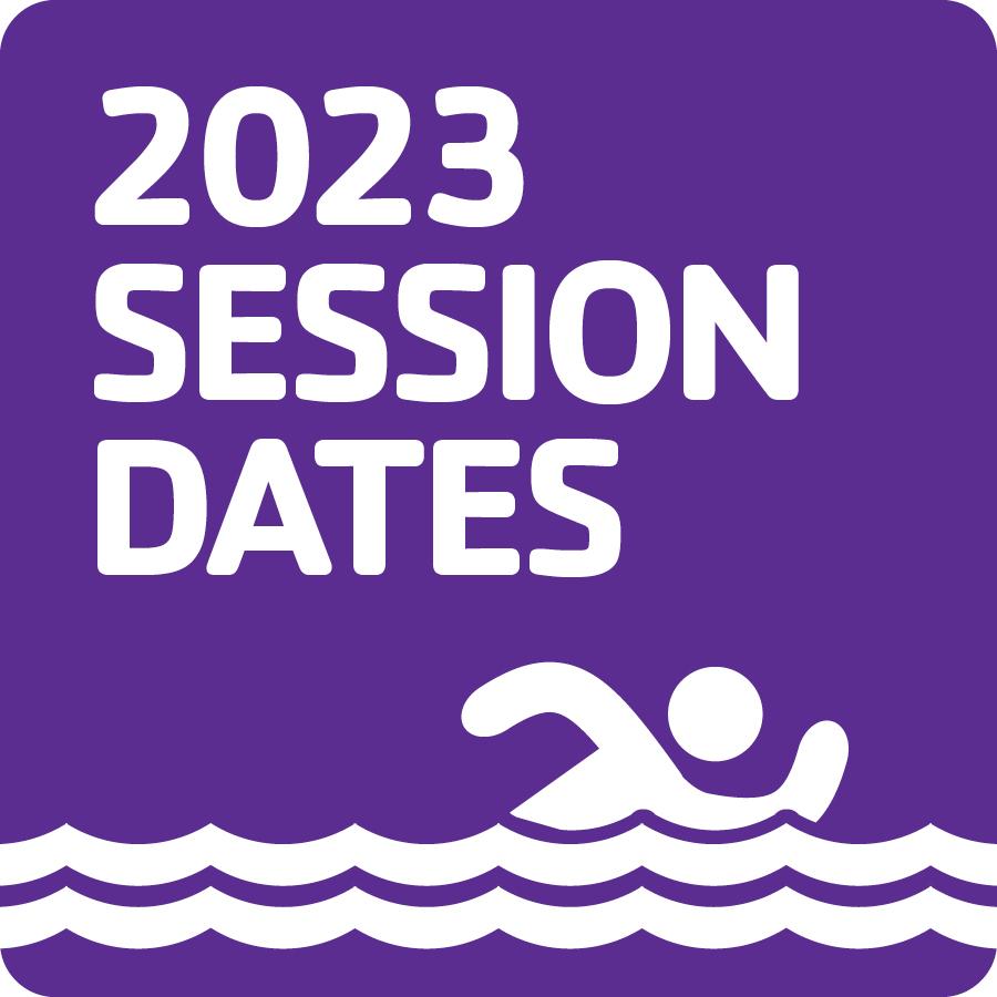 2023 Session Dates. Illustration of swimmer in pool. 
