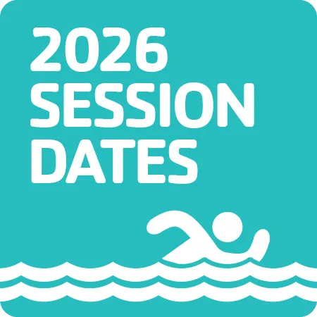 Graphic of a swimmer and text that says "2026 season dates."