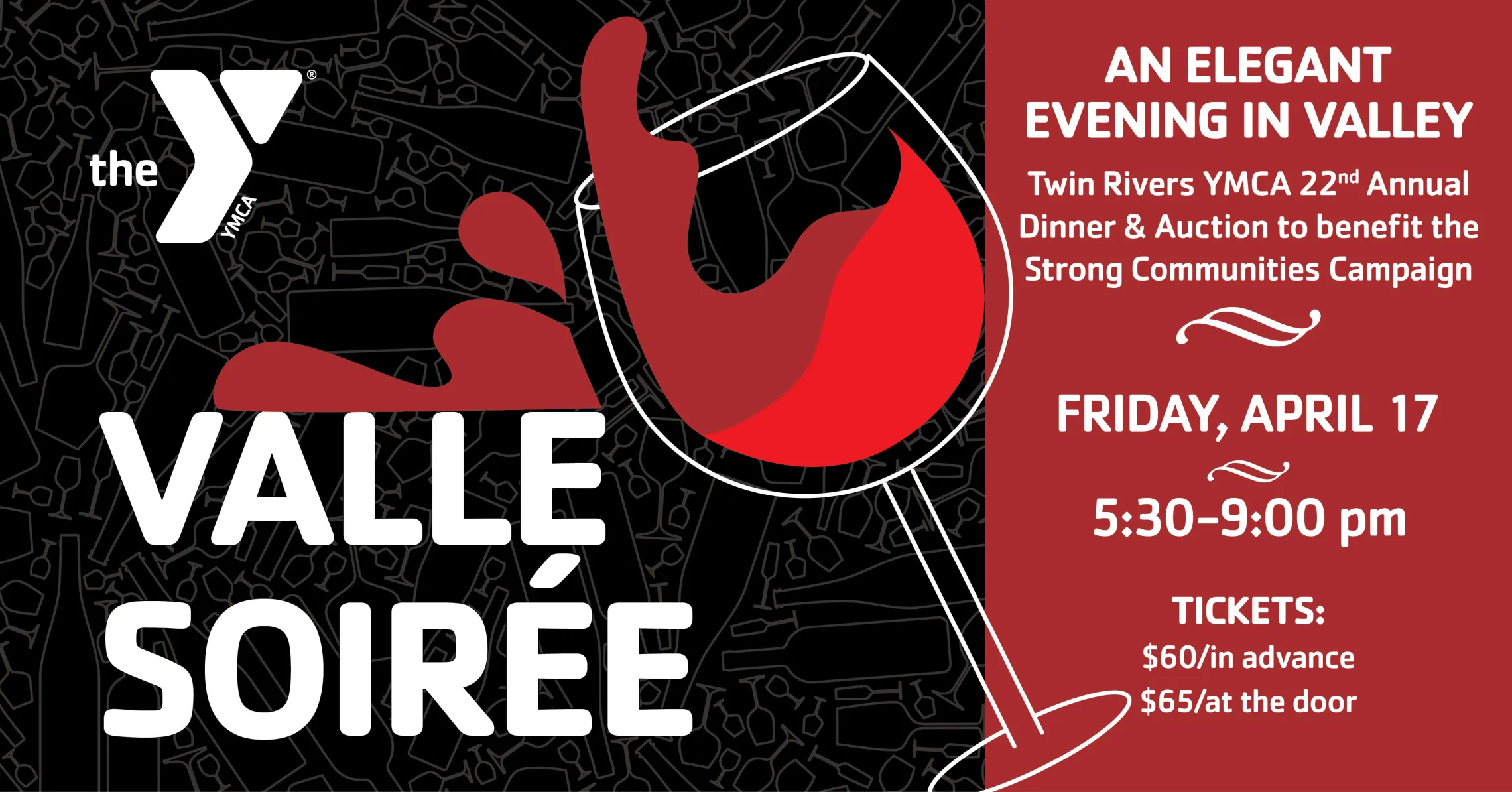 Save the date graphic featuring a wine glass