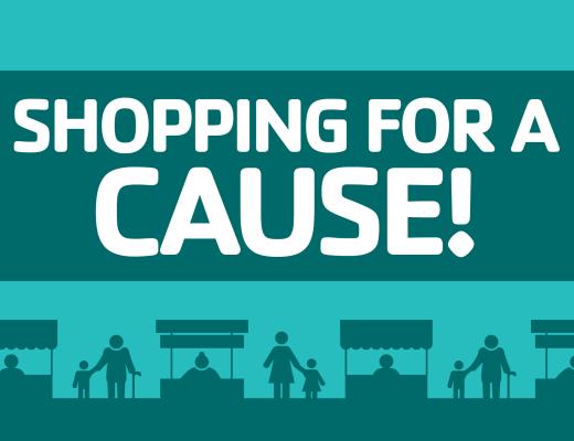 Image for Butler-Gast YMCA Craft fair, says "shopping for a cause!", includes graphics of people at booths