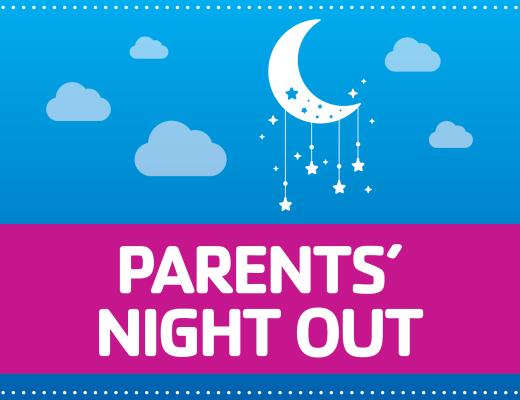 graphic of a night sky with text that reads parent's night out