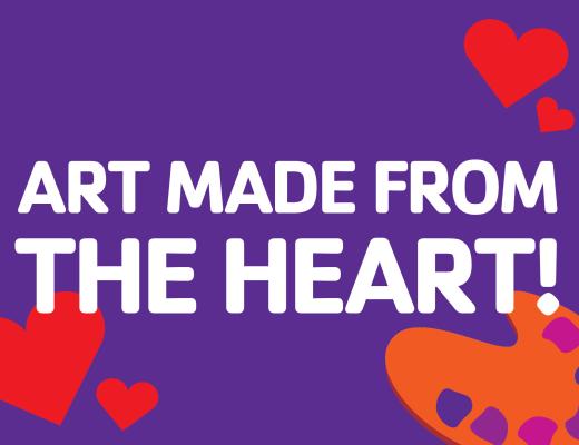 "Art made from the heart!" with hearts and paint palette