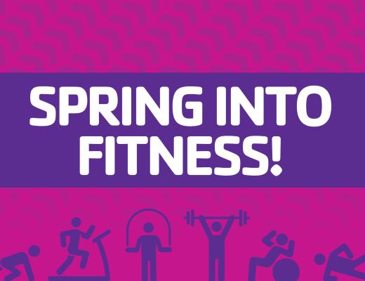Spring into fitness! Graphics of people exercising. 