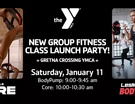 Graphic announcing two new Les Mills classes (Core and BodyPump)