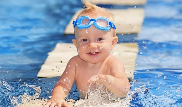 A baby swimming