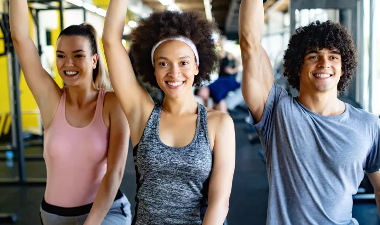 A group of young adults working out together