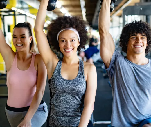 A group of young adults working out together
