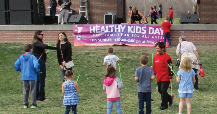 Healthy Kids Day stage - kids participating in group fitness