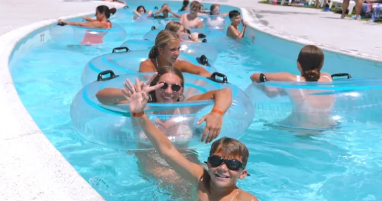 family in the pool